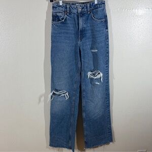 Zara Blue Straight Leg Jeans with Rips
